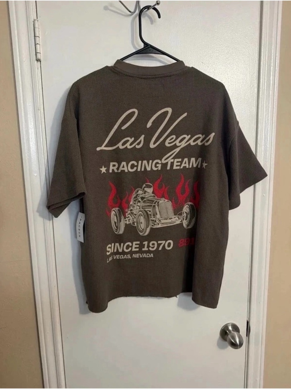 PacSun Brown Las Vegas Racing Team Tee with Red Flame Graphic